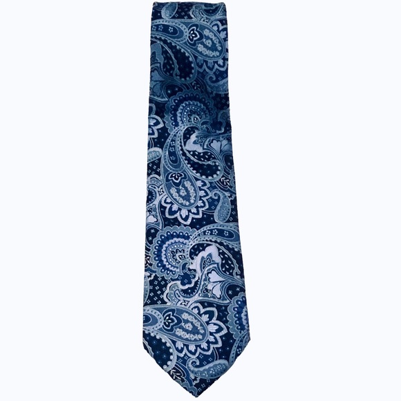 Geoffrey Beene Tie Silk Blue Paisley 3.5” Wide - Picture 1 of 9